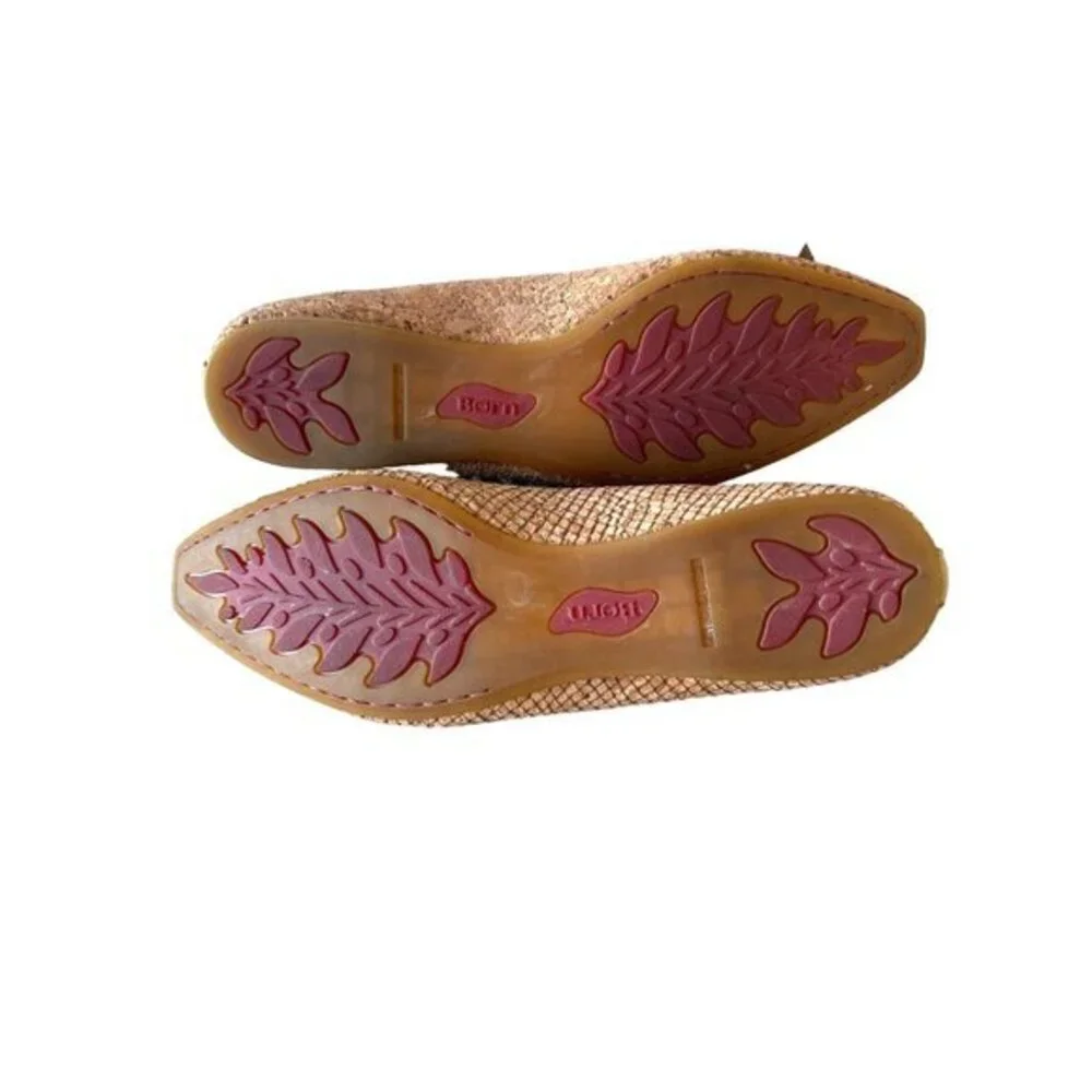 BORN Carri Flats Size 8.5 Shoes Cork Leather Snake Embossed Bow‎ NEW